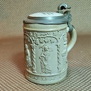Antique Vintage German Beer Stein Relief Medieval Scenes Late 19th Century